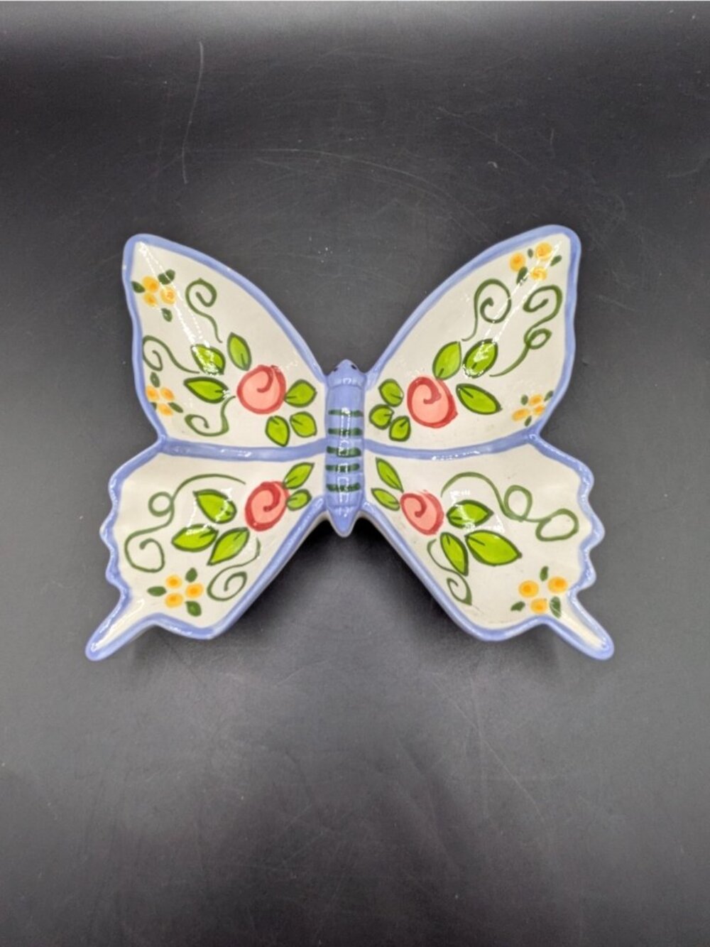 Butterfly Divided Trinket Dish Plate Tray Floral Ceramic Csara BirdBrain 6.5"